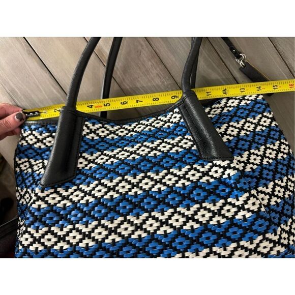 Vince Camuto Blue White Woven Harlo Tote Shoulder Leather Blend Purse - Picture 14 of 15